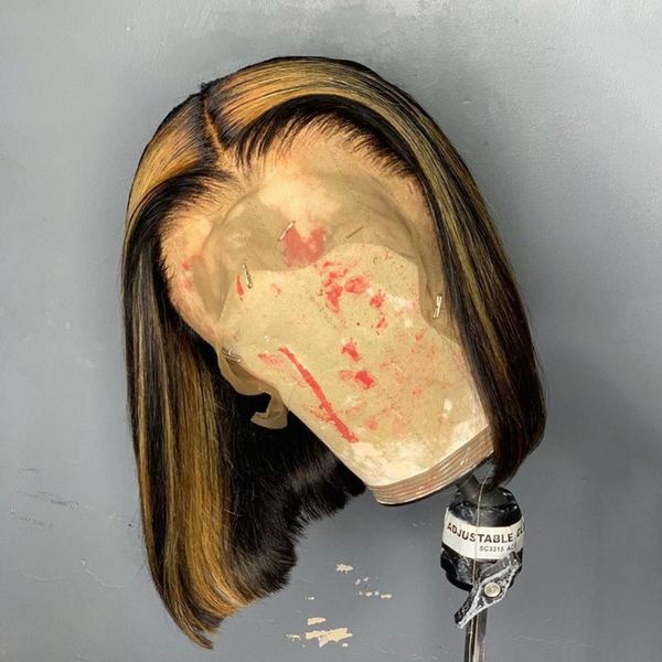 

ombre highlight invisible color short bob wig lace front human hair wigs for women brazilian remy hair wig lace front, Black;brown