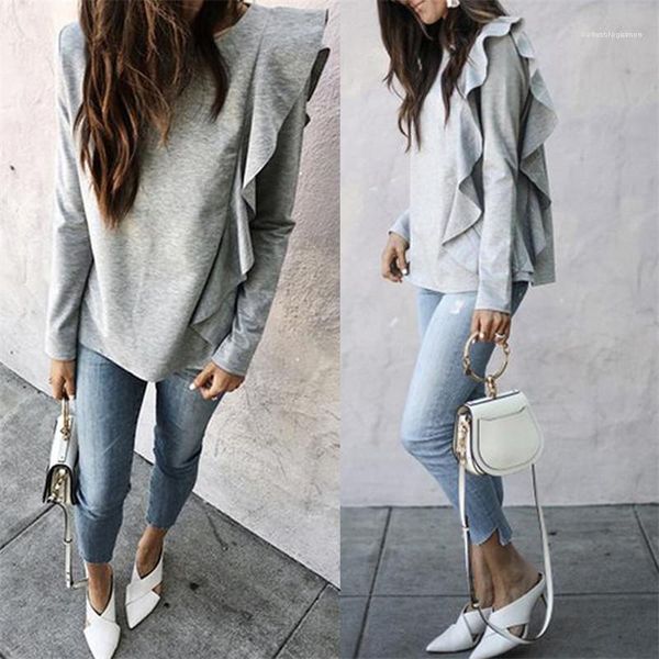 

solid color printed loose long sleeve sweatshirts casual female clothing dropshipping autumn ladies designer ruffle hoodie, Black