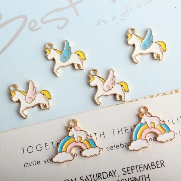 

charms mrhuang 10pcs/pack rainbow horse enamel diy bracelet earrings for women jewelry accessory, Bronze;silver
