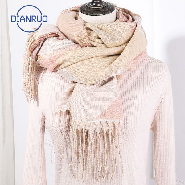 

scarves dianruo 2021 grace lady autumn winter female lattices patchwork scarf women long shawl wrap blanket warm tippet r341, Blue;gray