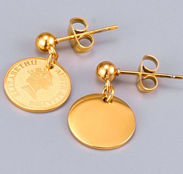 

18k gold queen монет серег vintage моды instagram стиль европейский и американский стиль титана стали серьги, Golden;silver