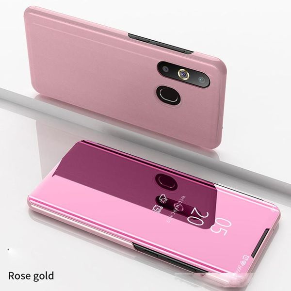 

luxury plating flip smart view mirror clear transparent phone case full cover kickstand pu leather for samsung a8s