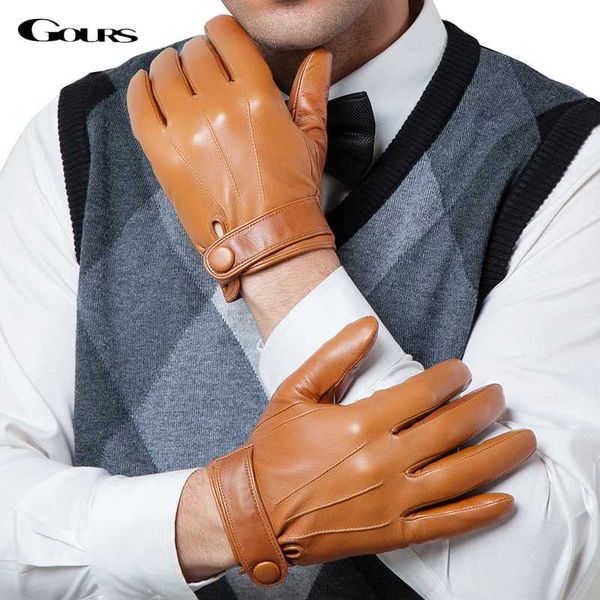 

gours winter genuine leather gloves men new brand goatskin black fashion driving touch screen gloves goatskin mittens gsm036, Blue;gray