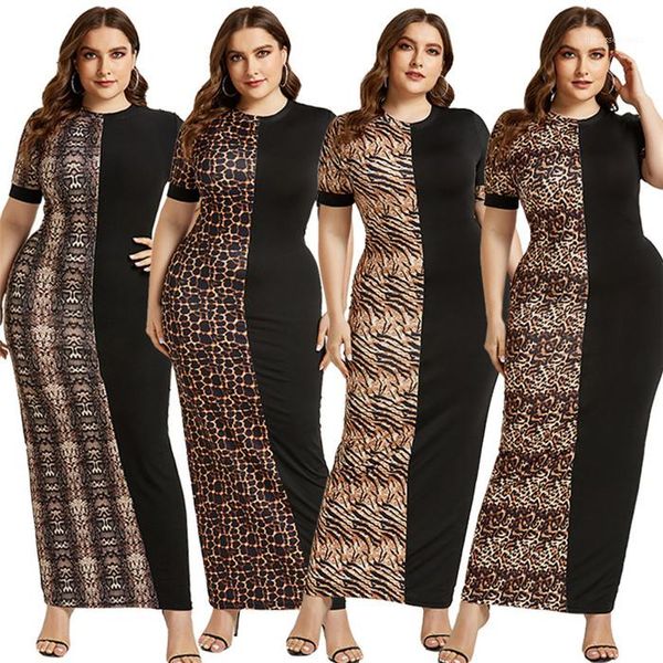 

leopard patchwork womens dresses summer slim elegant short sleeve bodycon dresses plus size womens designer clothing sexys, Black;gray