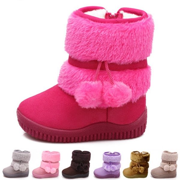 

girls boys snow boots 2020 winter warm kids rubber boot lobbing ball children autumn cute non-slip princess shoes baby footwear, Black;grey