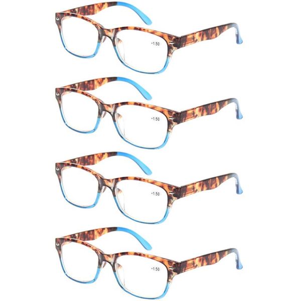

4 pack fashion colorful reading glasses women spring hinge rectangular eyeglasses frames quality readers frame material coating, White;black
