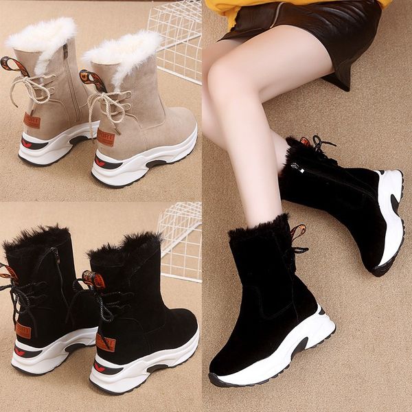 

increased snow boots women 2020 new fashion women's boots winter short tube thick bottom plus velvet thick warm cotton shoes, Black