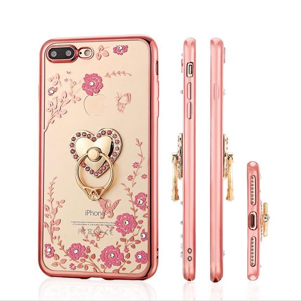 

secret garden women luxury bling diamond electroplate frame soft tpu case ring holder kickstand for iphone x 8 7 6 plus