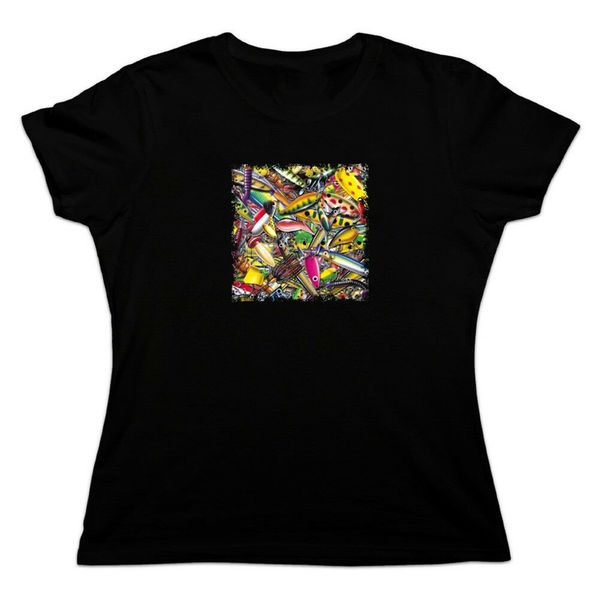 

fish fly fishing lures women's novelty t-shirt loose size tee shirt