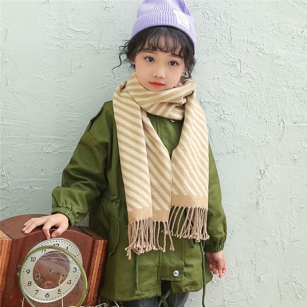 

scarves children's striped cashmere scarf warm autumn and winter students double-sided classic wild baby women, Blue;gray