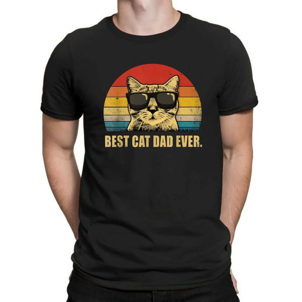 

cat dad ever sunglasses vintage version men's black t-shirt homme 2019 new casual short-sleeved men men cool tees