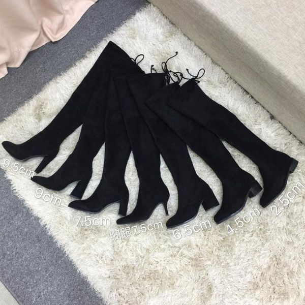 

women's boots genuine leather suede black boots for winter new fashion casual over the knee ladies large size 34-42