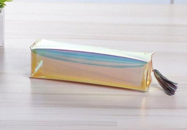 

laser clear pvc pen case pencil bags pouch - tassel cute transparent pencil box for girls - womens cosmetic bag school office supplies