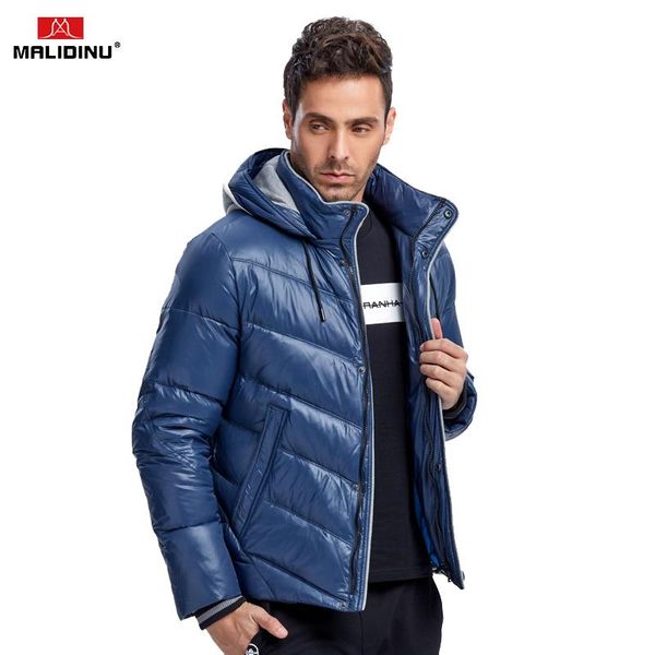 

malidinu 2019 men down jacket winter down coat warm mens coats hooded 70%white duck men parka russian, Black
