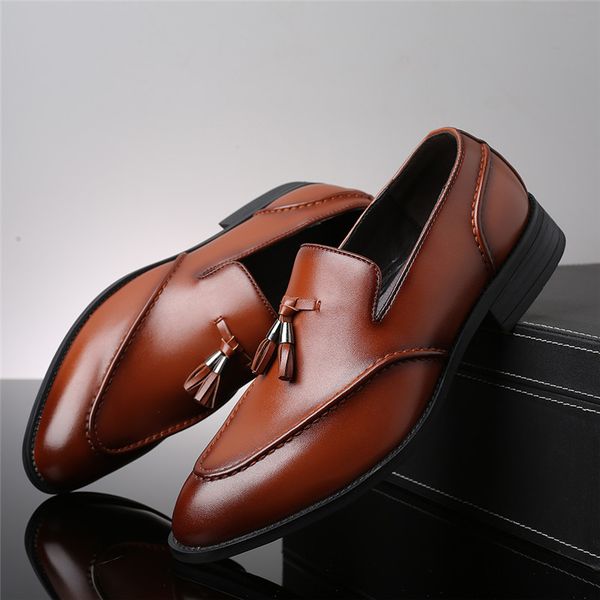 

dress shoes yomior fashion vintage men formal loafers business tassel slip-on designer wedding leather, Black