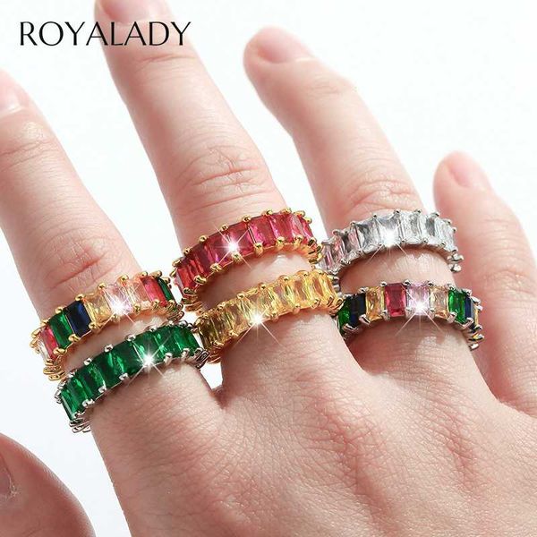 

cz wedding band eternity rings for women austrian zircon paved finger rainbow ring femme party boho statement fashion jewelry, Golden;silver