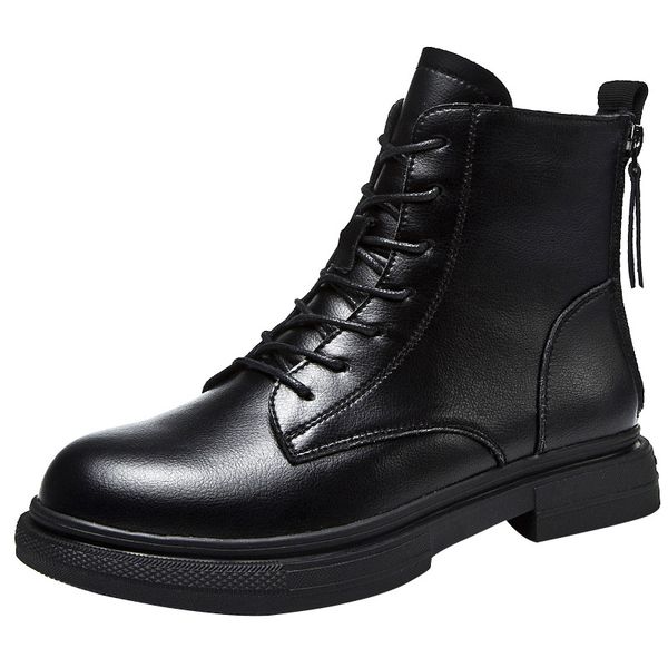 

женщины подлинная leatherankle сапоги мотоцикла сапоги женщина осень зима обувь женщина панк мотоцикл черный, Black