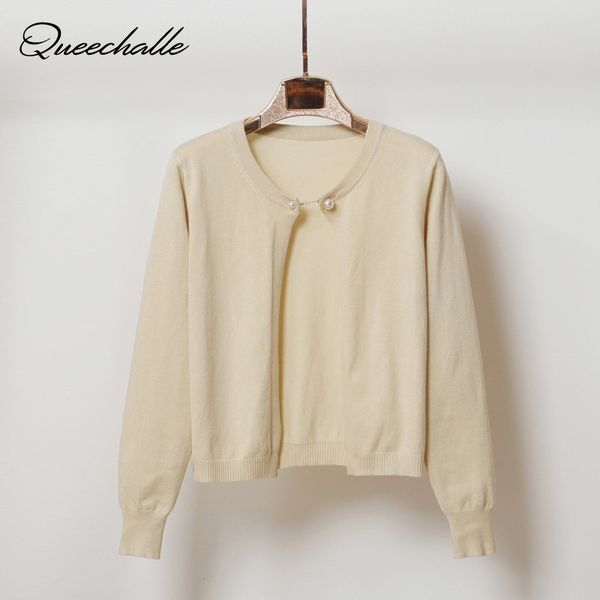 

queechalle short knitted cardigan coat women 2020 spring autumn fashion chain button long sleeve sweater coat female loose, White