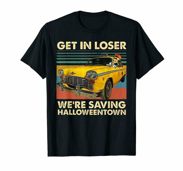 

get in losers we're saving halloween town skull drive car black t-shirt s-3xl for youth middle-age the elder tee shirt