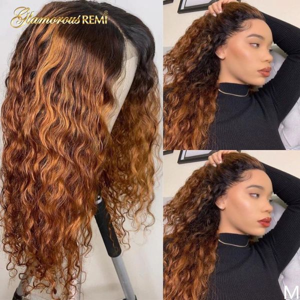 

lace wigs ombre front with baby hair deep wave 13x4 human for woman remy density 150 natural hairline preplucked, Black;brown