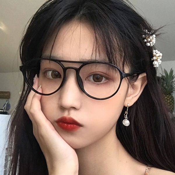 

fashion sunglasses frames 2021 round glasses frame women men optical spectacle retro oversized eyeglass transparent plain eyewear, Black