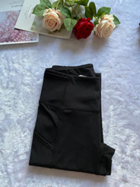 

lululemen womens women two pocket cropped yoga pants fitness leggings tights high waist running capris workout gym clothing sports wearlu88, Black