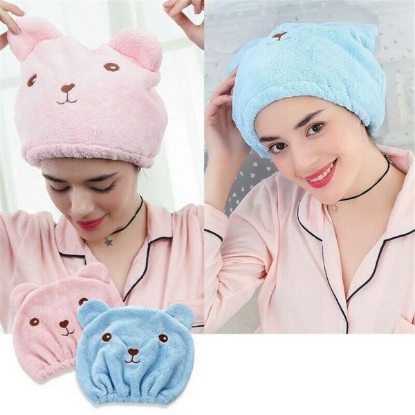 

microfiber solid quickly dry hair hat hair turban women girls ladies cap bathing drying towel head wrap hat cat ears pattern