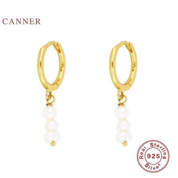 

hoop & huggie canner pearl earrings hoops 925 sterling silver for women jewelry earring pendientes aretes de mujer, Golden;silver