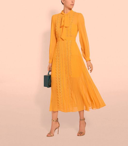 

holiday bow pleated lace orange chiffon trimmed midi dress, Black;gray
