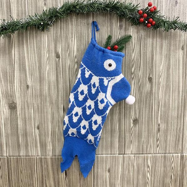 

1pc christmas stockings xmas sock gift bag knitting mermaid decorative sock christmas tree ornament decor
