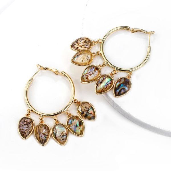 

aensoa vintage abalone shell round tassel earrings natural long geometric earrings for women new zealand abalone shell jewelry, Silver