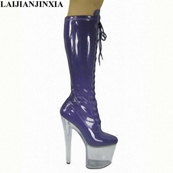 

boots laijianjinxia 20cm ultra high-heeled shoes platform fashion knee-high 8 inch women's motorcycle, Black
