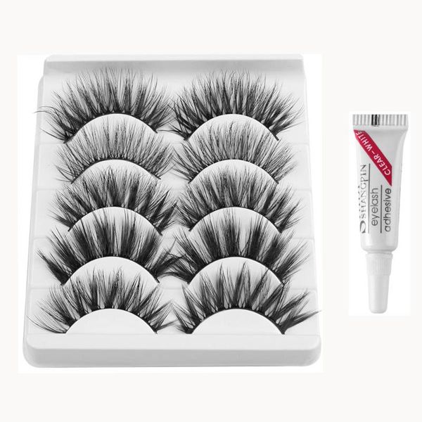 

5 pairs 3d soft mink false eyelashes with glue wispies mixed styles natural long mink lashes handmade full strips eyelash makeup