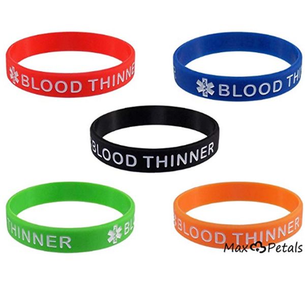 

tennis 1pc blood thinner alert silicone bracelet wristbands, Golden;silver
