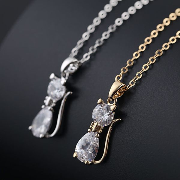 

chokers tiny trendy cubic zirconia cute cat pendant necklace crystal necklaces for women fashion wedding jewelry 2021, Golden;silver