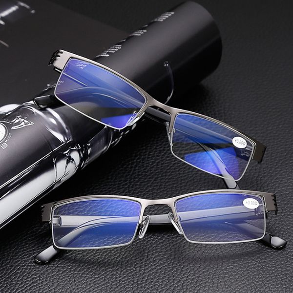 

business men reading glasses metal half frame presbyopic glasses elderly hyperopia diopter +1.5 +2.5 rectangle eyeglasses 635, White;black