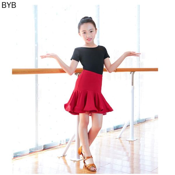 

2pcs girls latin stage competitions practice dance dress kid leotard skirt ballroom tango salsa tassel performance dancewear set, Black;red