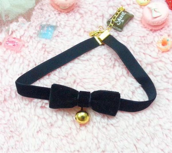 

harajuku girl handmade bell choker bell hanging jingle collar lolita bow ribbon choker d339, Golden;silver