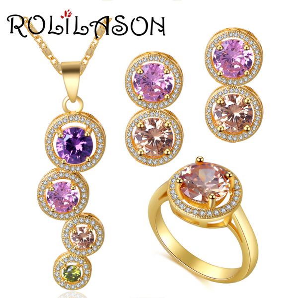 

passionate multicolor zircon healthy lead-yellow gold tone earrings necklace ring size jewelry set #6#7#8#9#10 js733, Silver