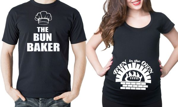

2019 fashion 100% cotton pregnancy funny couple t-shirts bun in the oven couple halloween costume tees tee shirt