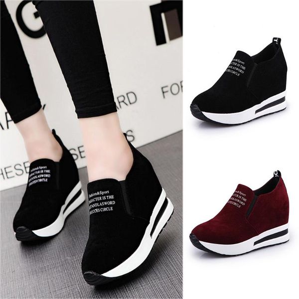 

women fashion casual flock slip-on thick platform sport sneakers wedges shoes women sneakers basket femme, Black