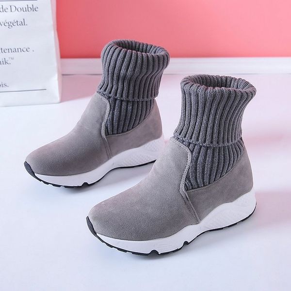 

women snow boots platform plush fur flock suede warm shoes women 2020 winter boots fashion breathable plush snow sneakers, Black