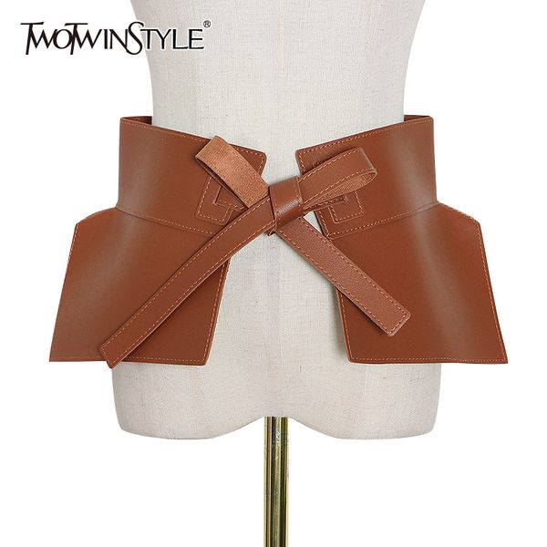 

twotwinstyle lace up bowknot camel belt for women high waist minimalist oversized belts female 2020 summer fashion new style, Black;brown