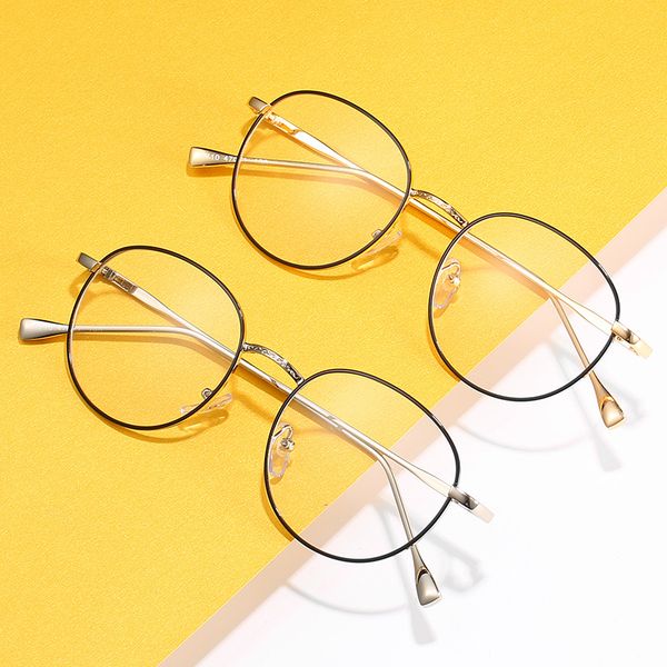 

2020 new metal flat mirror round frame anti-blue light glasses frame male and female students fashion couple flat glasses, Black
