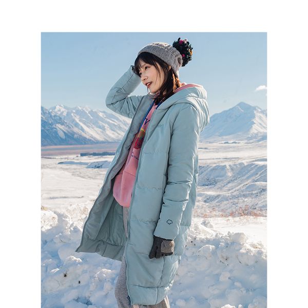 

Winter Solid Color Embroidery Hoodies Keep Warm Women Long Down Coat
