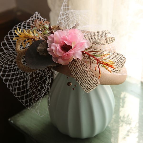 

brand paris elegant ladies veil flower fascinator hat hair clip fairy wedding cocktail party fedora hat flower headwear, Blue;gray
