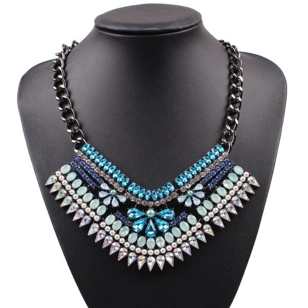

new fashion crystal necklace bib metal summer necklaces chunky statement choker chain pendant for girls party jewelry, Silver