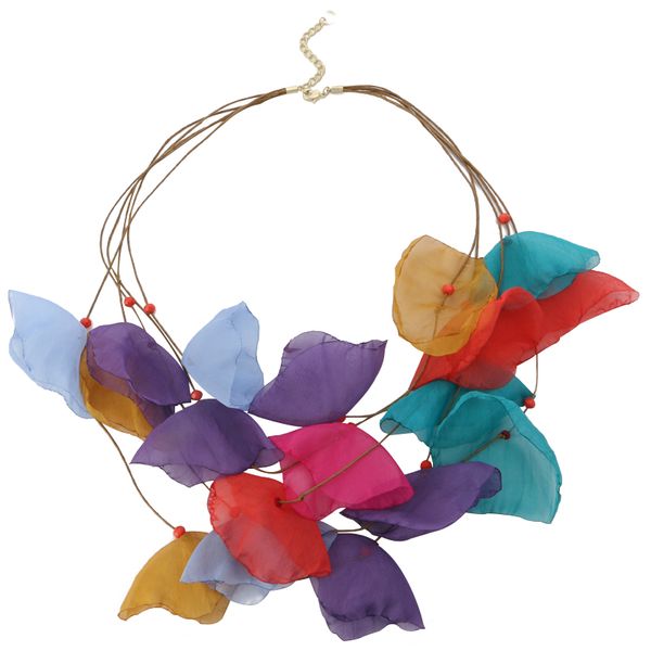 

women elegant necklace multicolor yarn flower long necklace with sweater jewelry gift for girls holiday jewelry, Silver