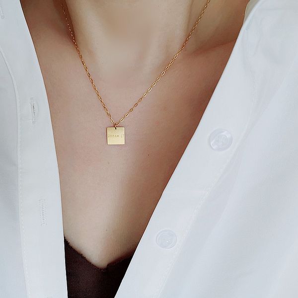 

chokers timeless wonder titanium dream it square tag chains necklace women jewelry stainless steel punk gothic designer initial 6351, Golden;silver