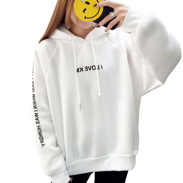 

fashion harajuku letters printing casual hooded hoodies pullover women autumn thick loose female thicken coat drop shipping, Black
